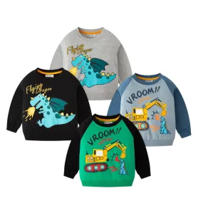 4-Pack Toddler Boys Cartoon Pattern Cotton Long Sleeve Sweatshirt