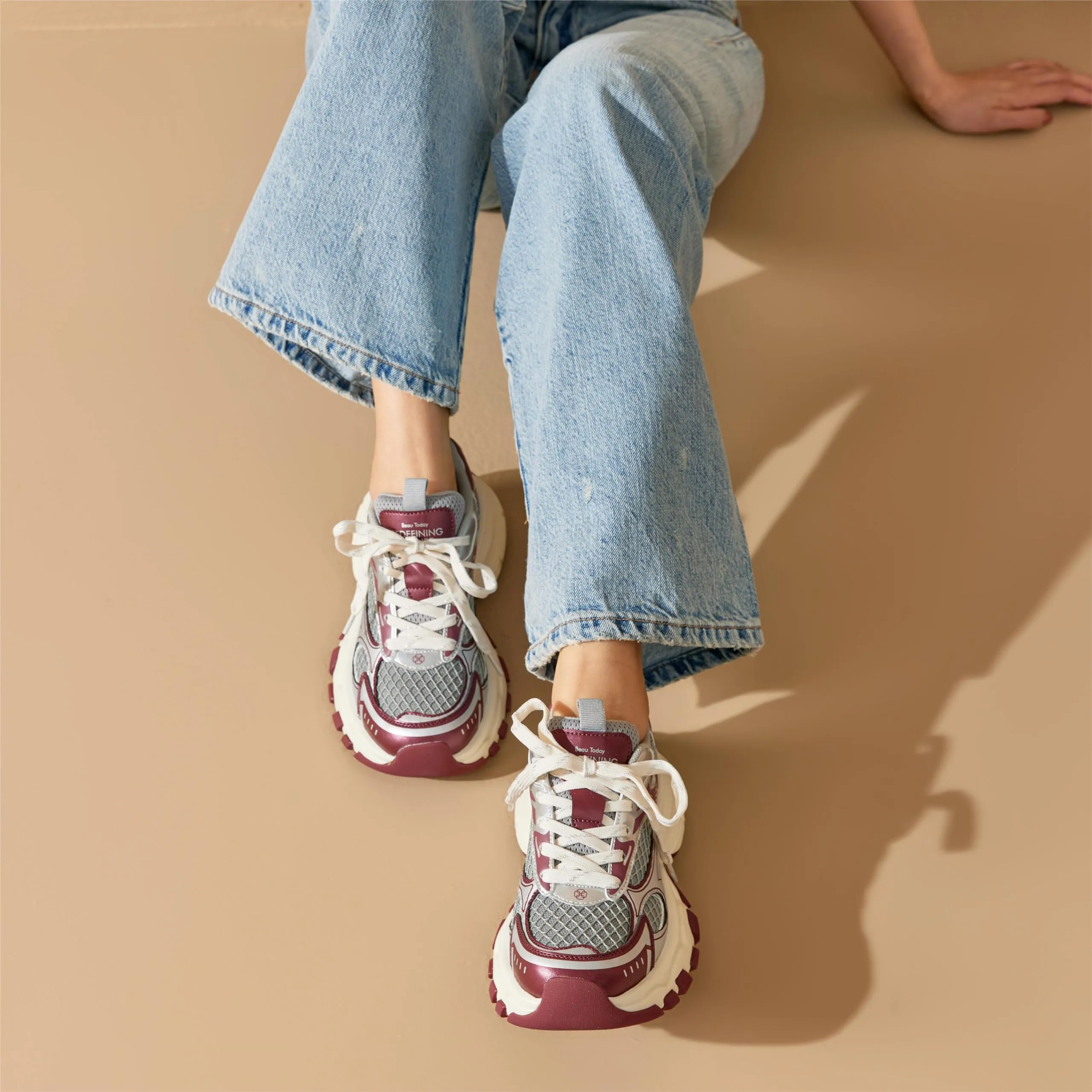 BEAU TODAY Women's Fashion Walking Shoes, Chunky Platform Sneakers for Women