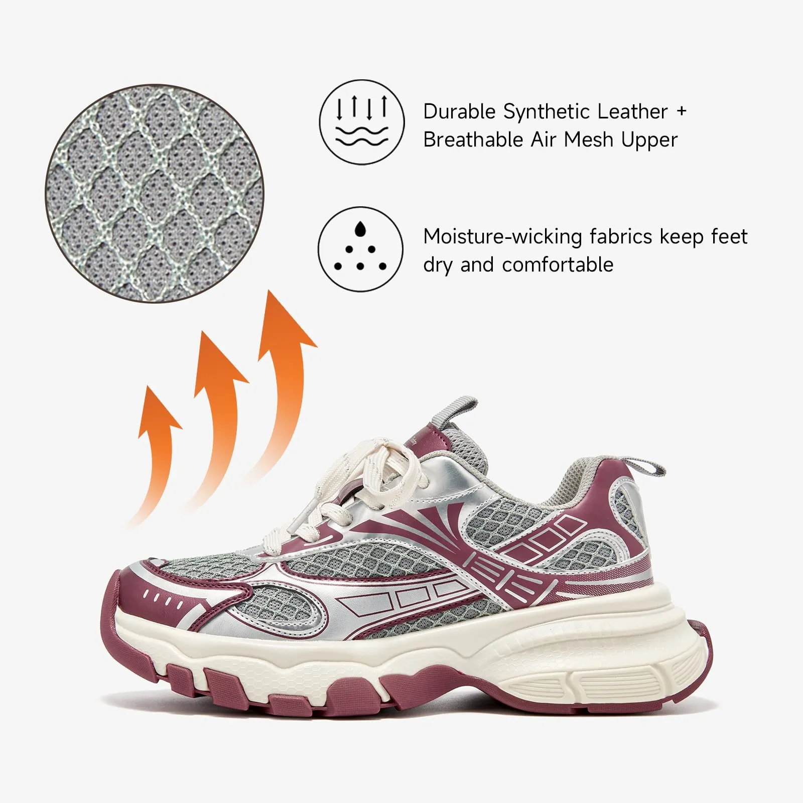 BEAU TODAY Women's Fashion Walking Shoes, Chunky Platform Sneakers for Women