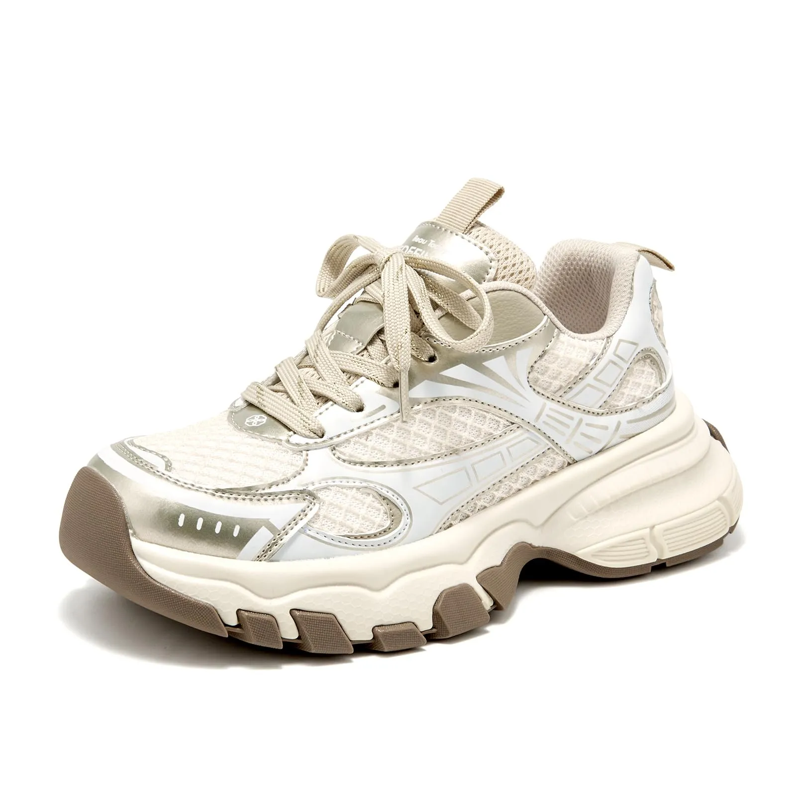 BEAU TODAY Women's Fashion Walking Shoes, Chunky Platform Sneakers for Women