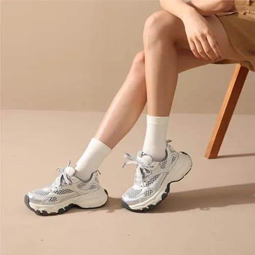 BEAU TODAY Women's Fashion Walking Shoes, Chunky Platform Sneakers for Women
