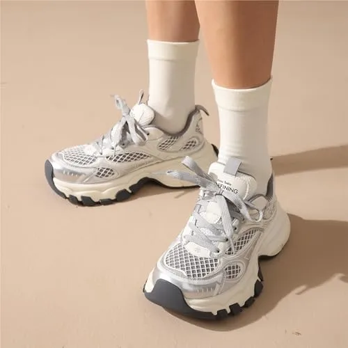 BEAU TODAY Women's Fashion Walking Shoes, Chunky Platform Sneakers for Women