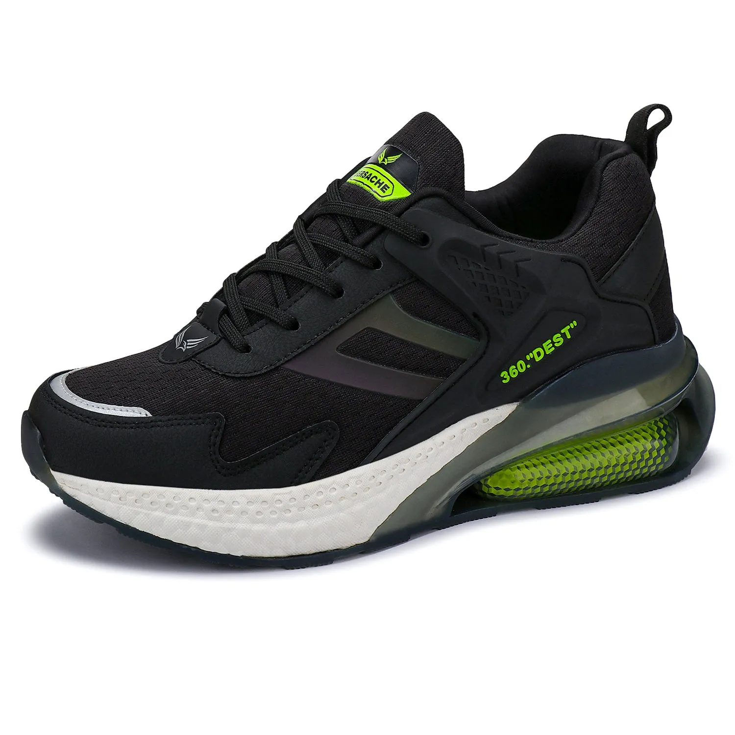 Bersache Lightweight Casual Sneaker Loafer Walking Shoes For Men(9076-Black-Green)