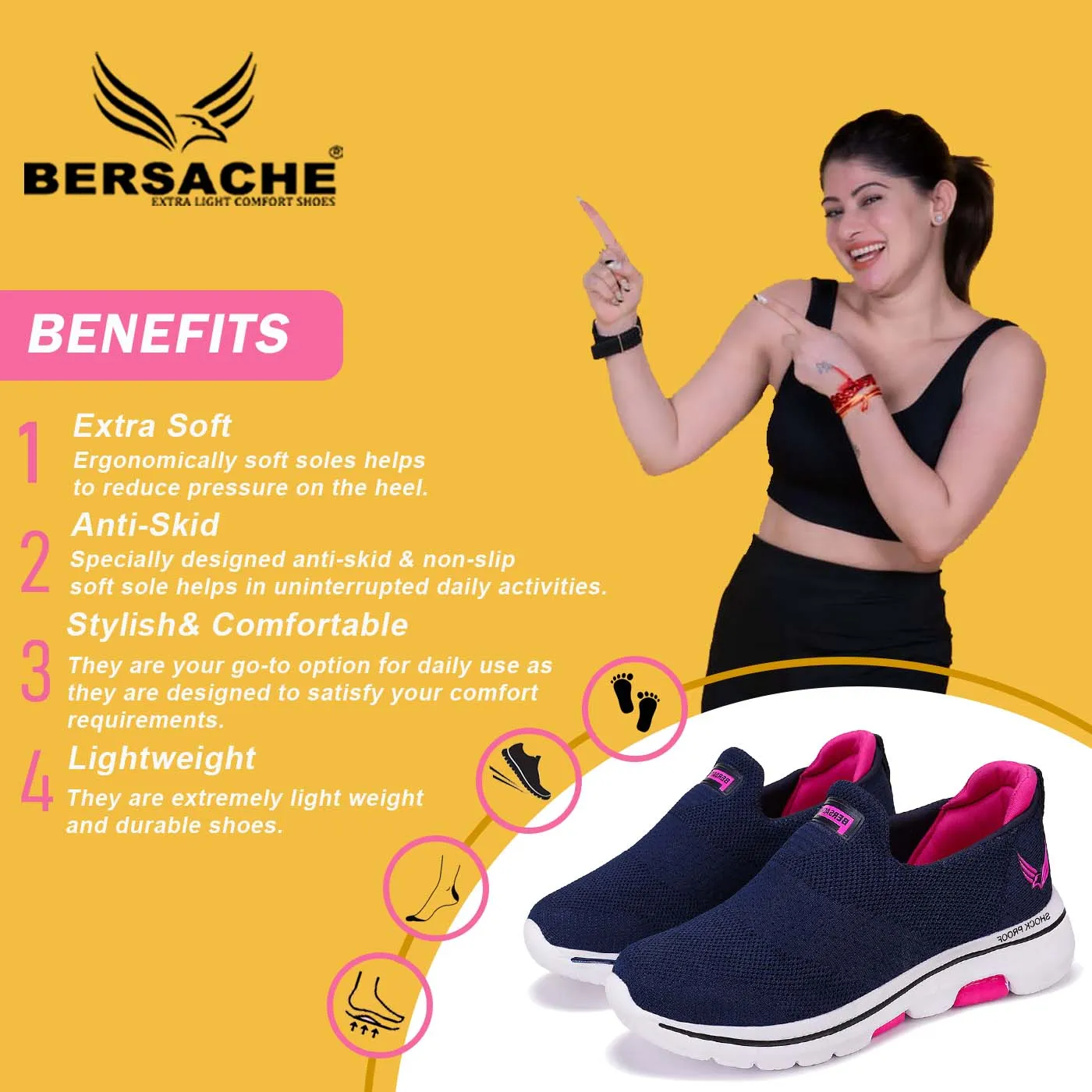 Bersache Sports Running Shoes  For Women (Navy Blue)- 7059