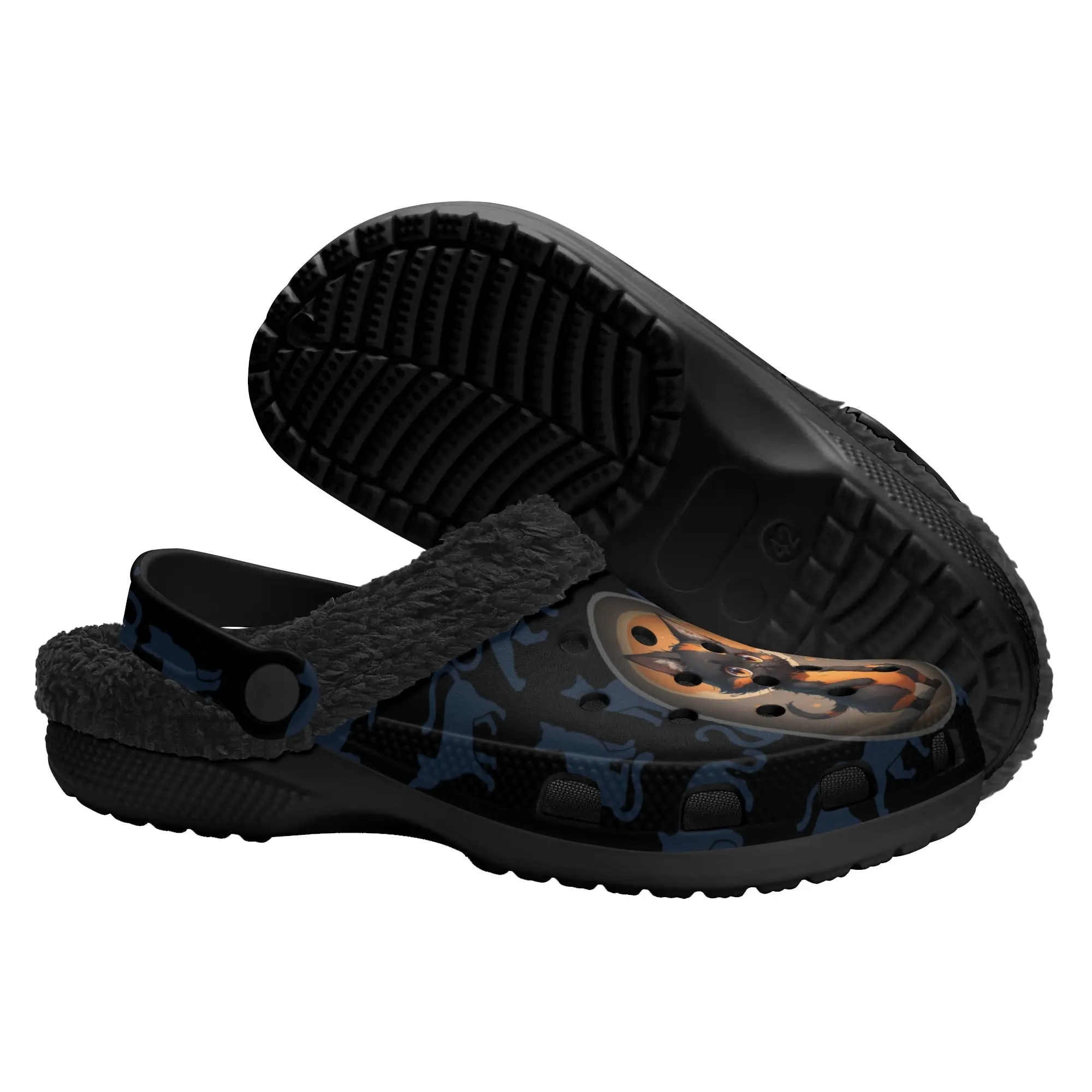 Black Cat Chaos Adults Black Winter Fur Lined house shoes