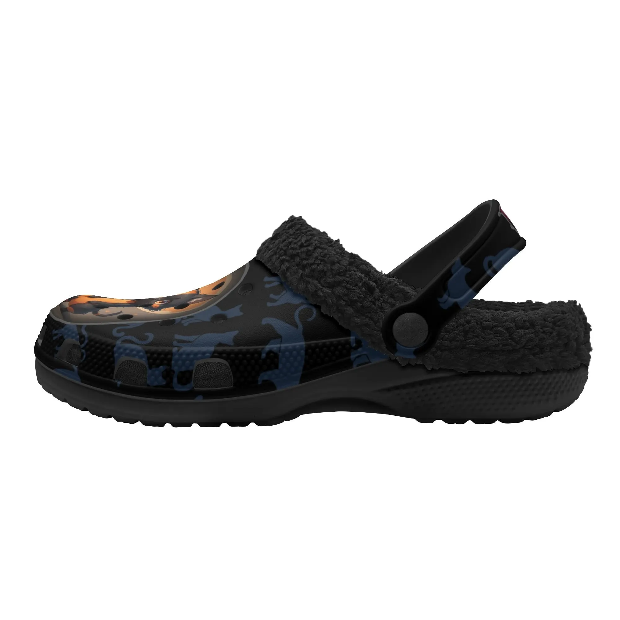 Black Cat Chaos Adults Black Winter Fur Lined house shoes