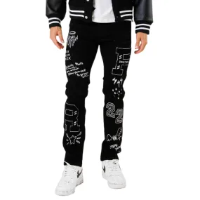 Black Multi Patch Slim Fit Denim Jeans