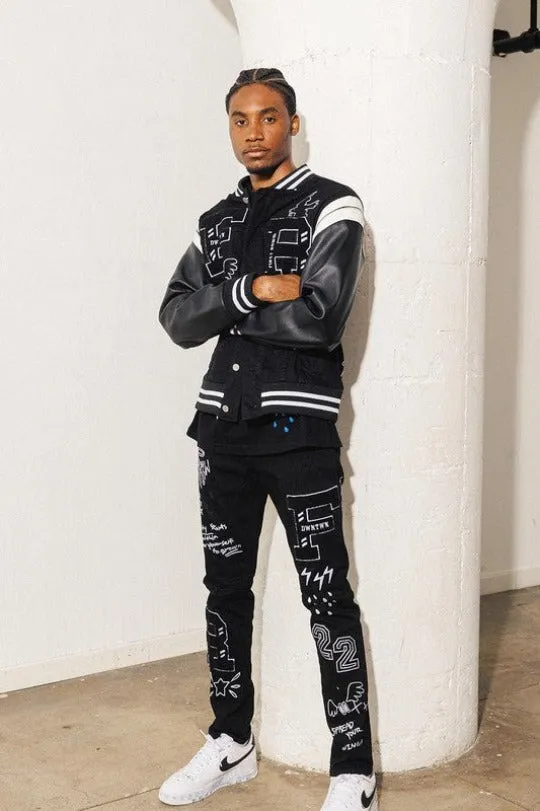 Black Multi Patch Slim Fit Denim Jeans