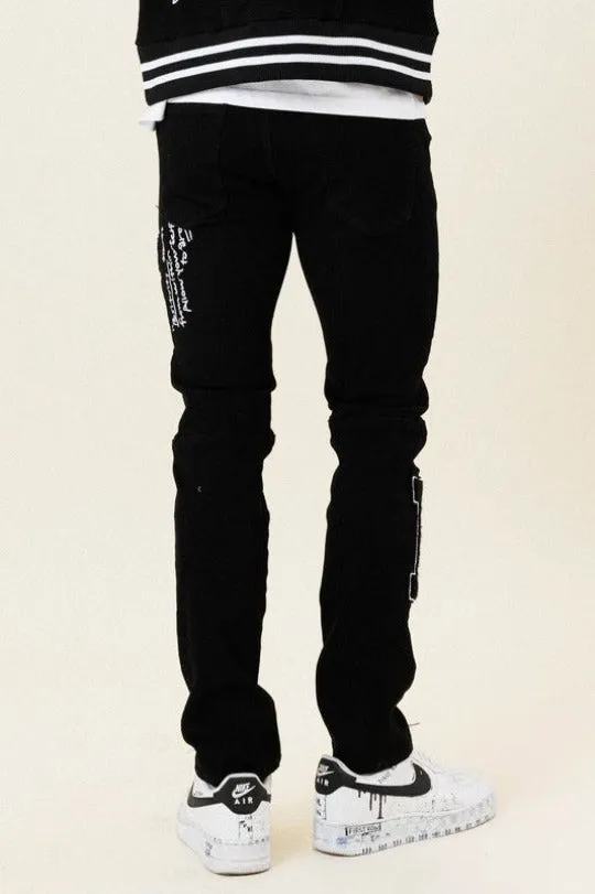 Black Multi Patch Slim Fit Denim Jeans