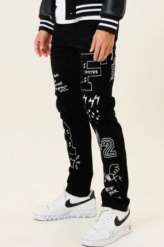 Black Multi Patch Slim Fit Denim Jeans