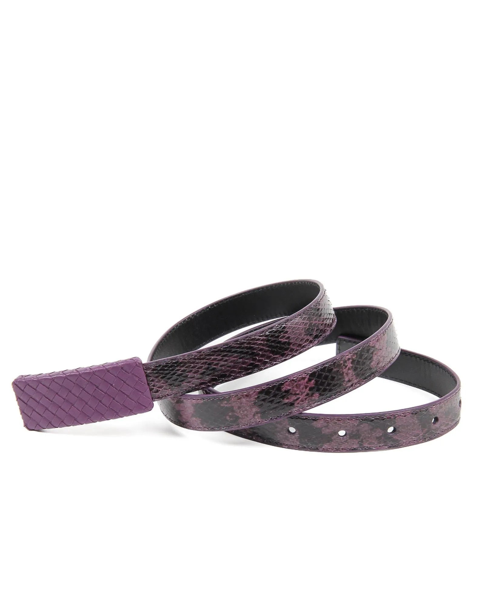 Bottega Veneta Intrecciato Leather Belt Purple Snakeskin