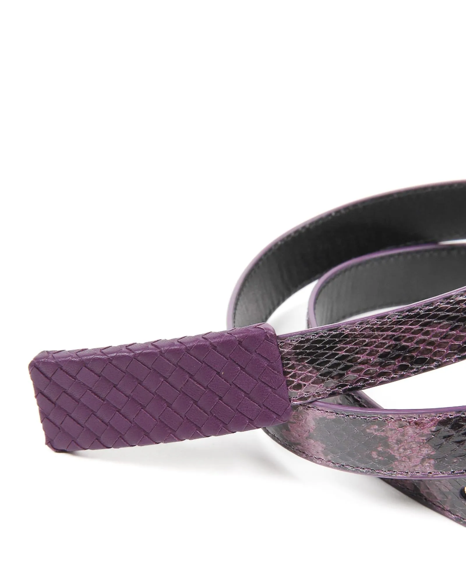 Bottega Veneta Intrecciato Leather Belt Purple Snakeskin
