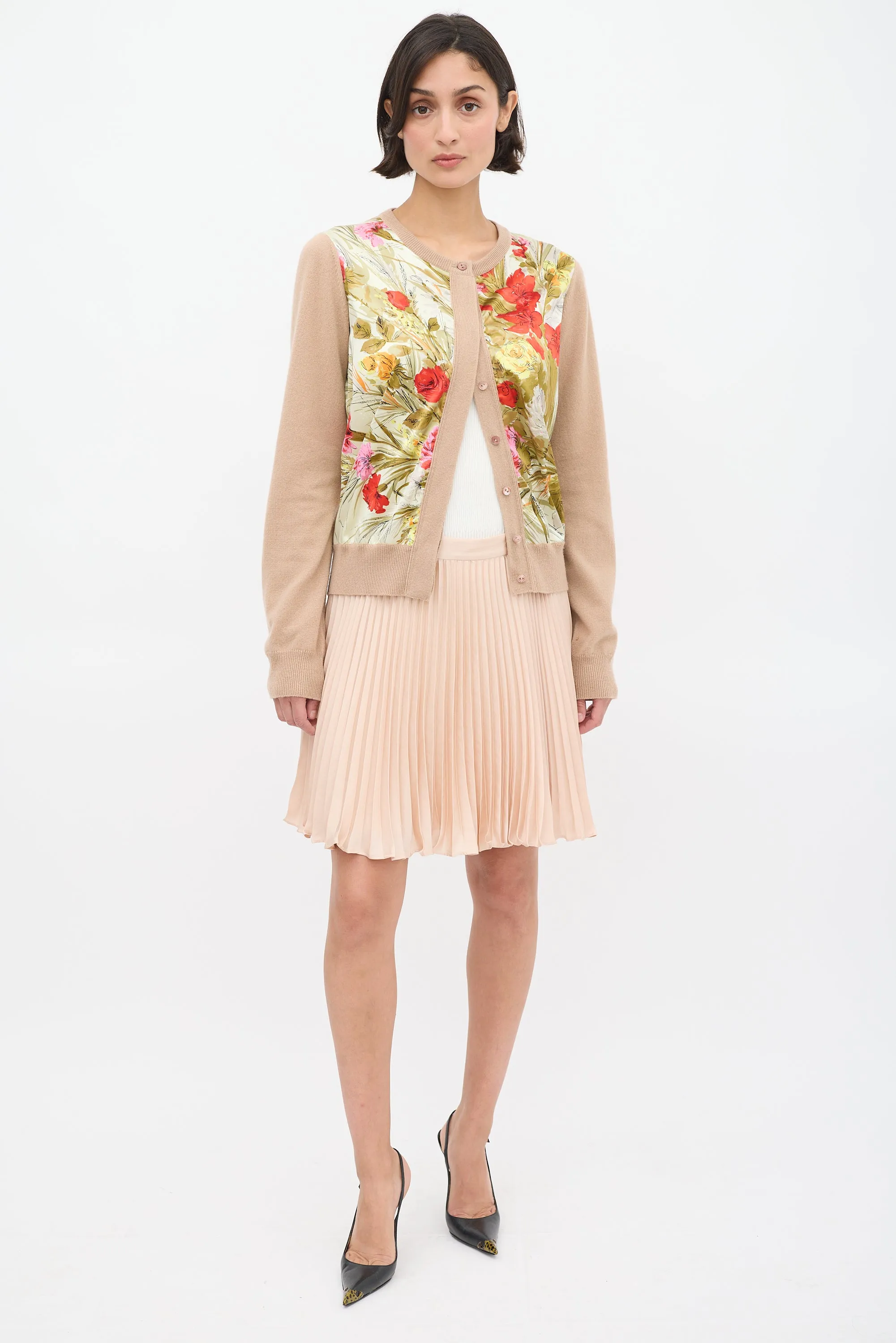 Brown Cashmere & Multi Silk Floral Cardigan