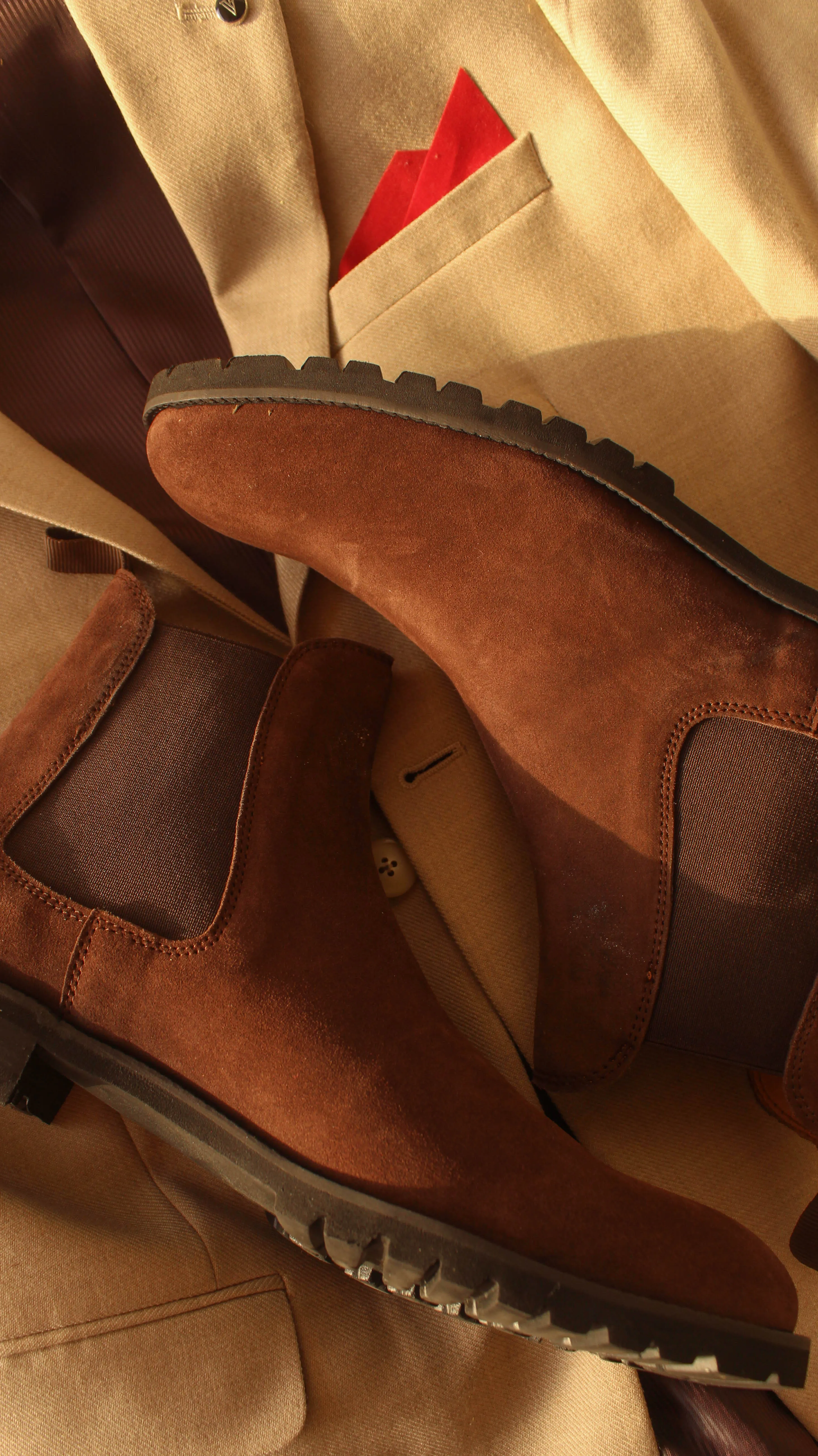 Brown Suede Leather Ferneto Chunky Chelsea Boots - Hiking and Trekking Boots