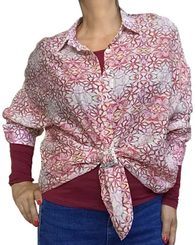 Chemise fleurie rouge, jaune et blanc