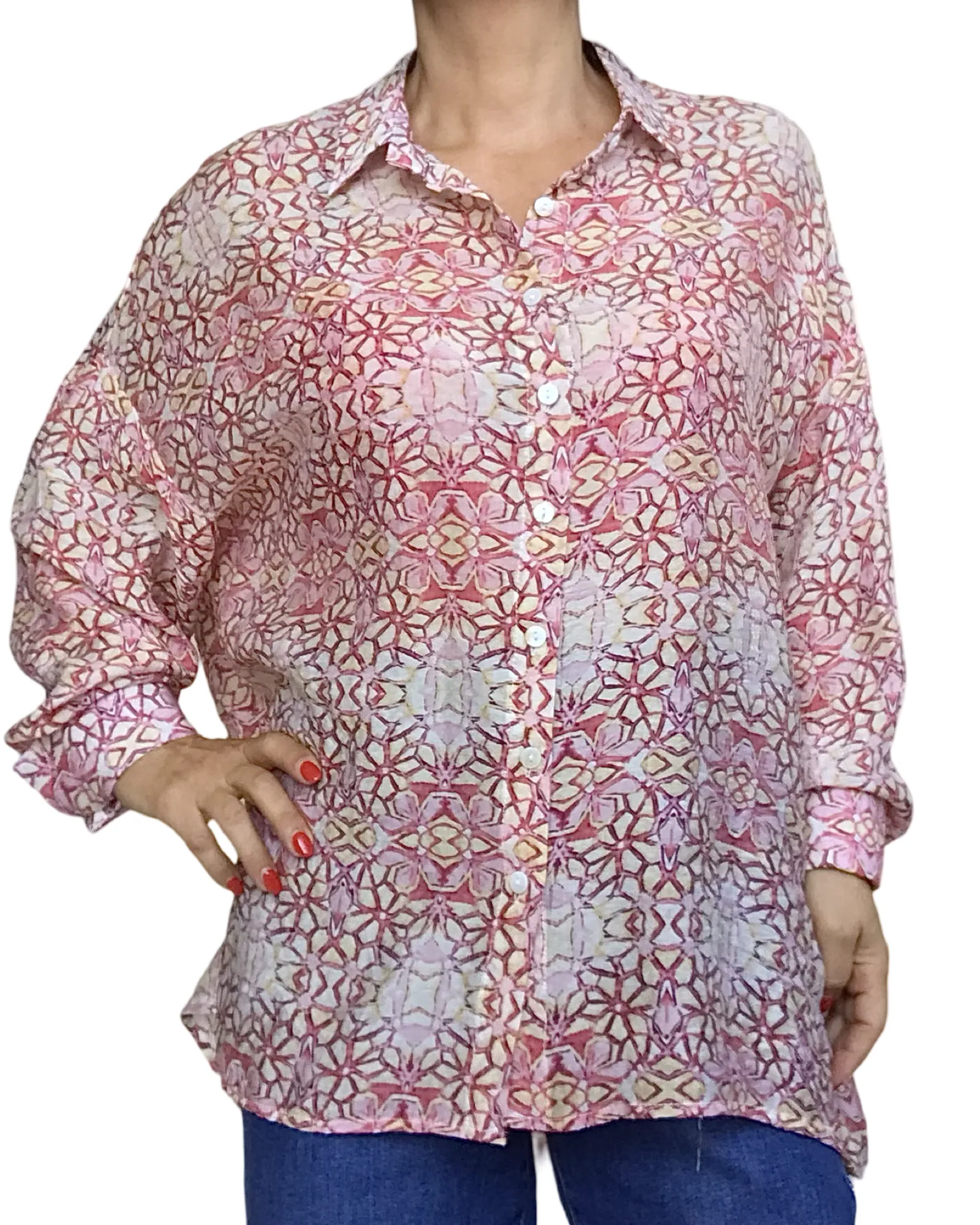 Chemise fleurie rouge, jaune et blanc