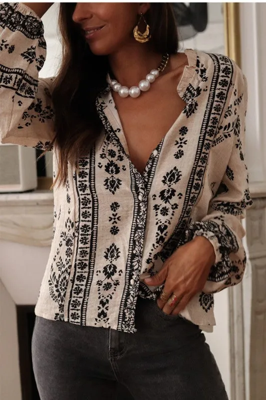 Chic Boho Print Lightweight Blouse
