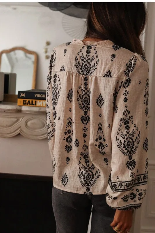 Chic Boho Print Lightweight Blouse