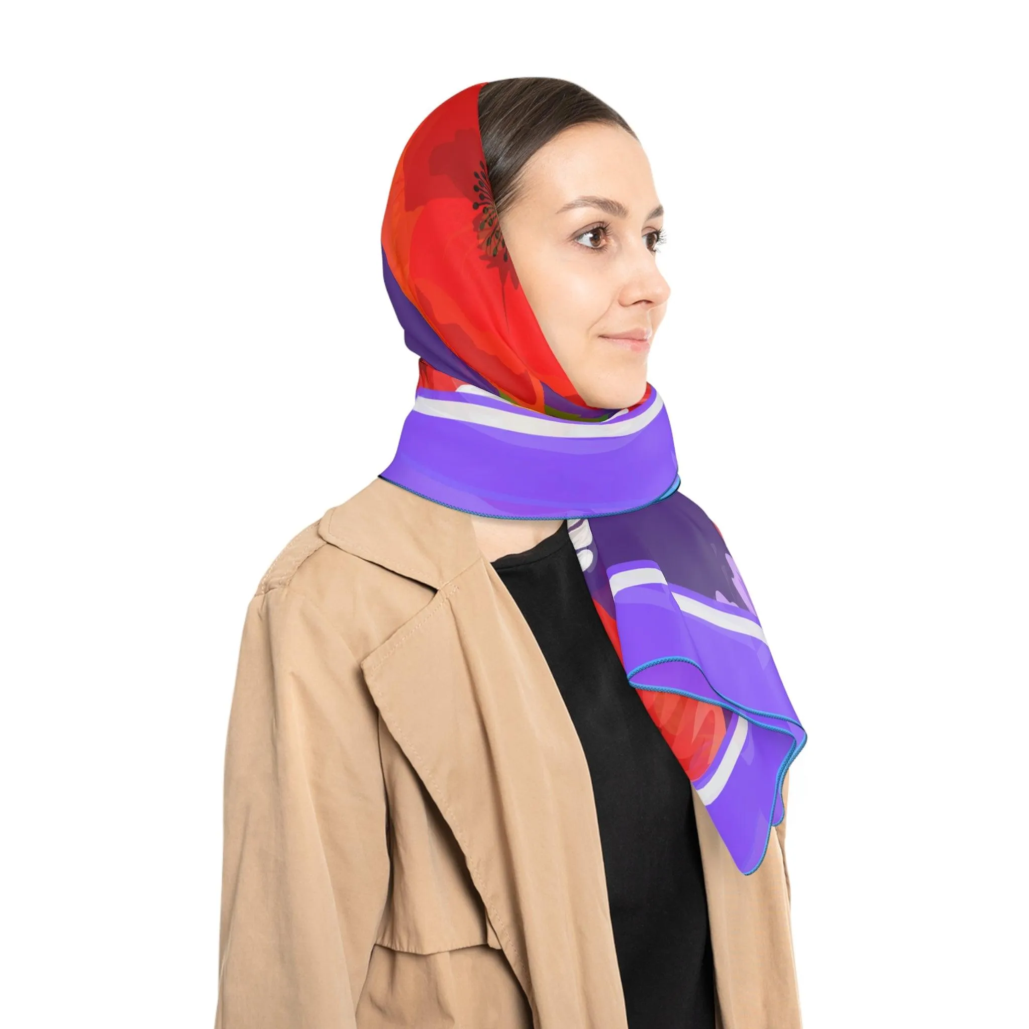Crimson Floral Elegance Sheer Wrap Scarf - Stylish Red Poppy Accessory