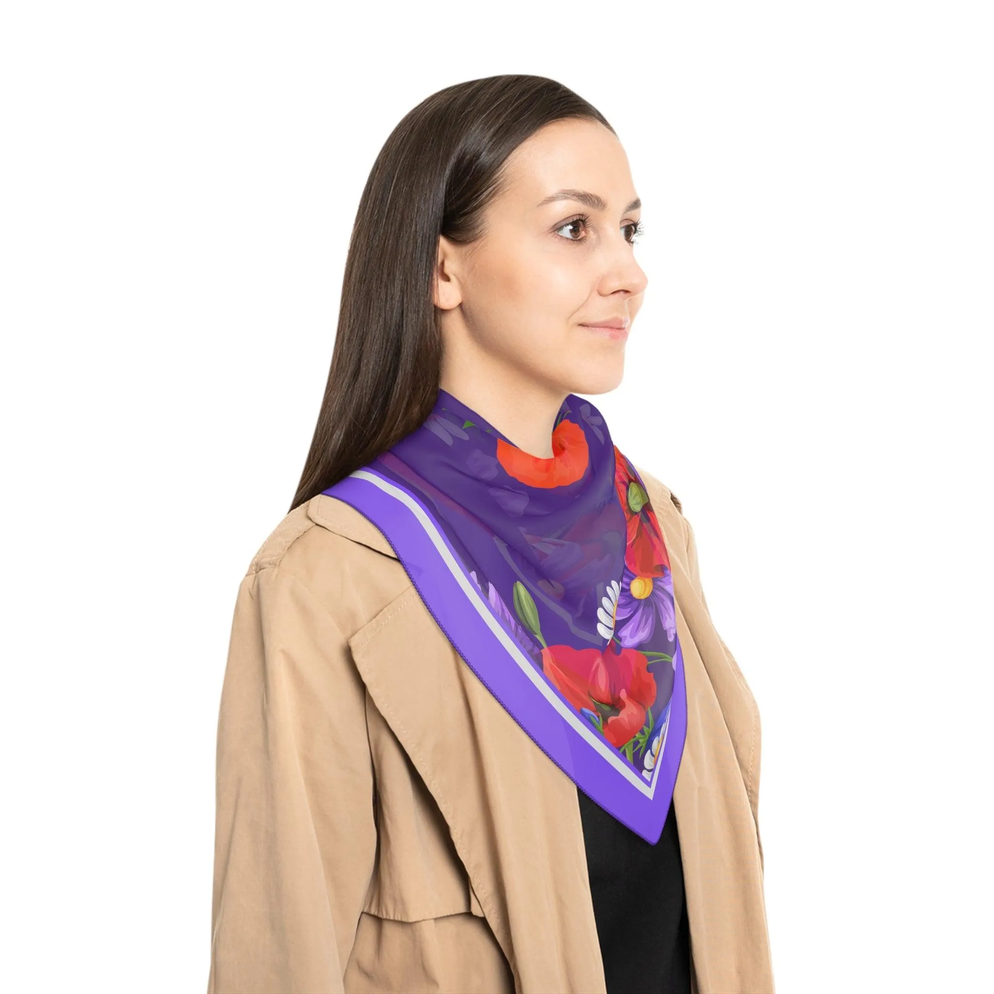 Crimson Floral Elegance Sheer Wrap Scarf - Stylish Red Poppy Accessory