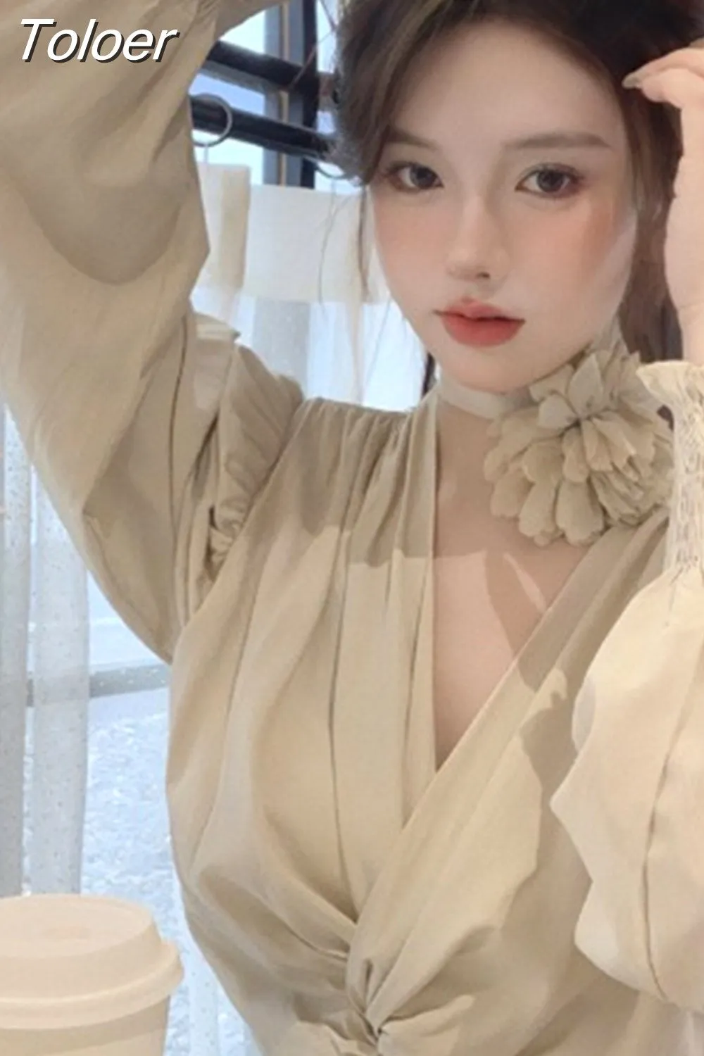 deanwangkt Temperament Tops Female V-neck Puff Sleeve Floral Blouse for Women Cropped Top  Blusas Mujer De Moda Chic Sexy Shirts 27m412