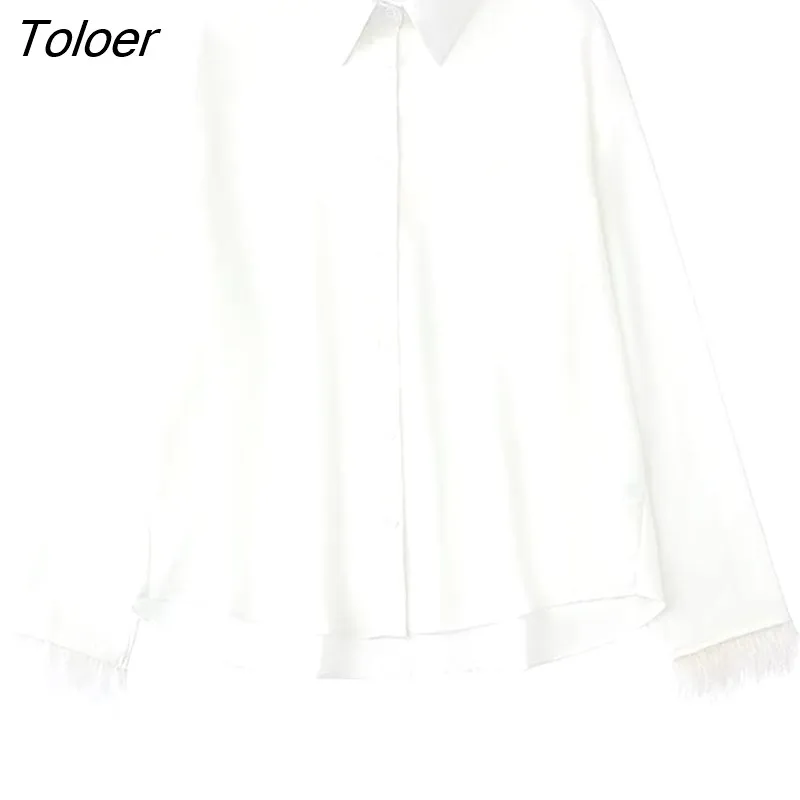 deanwangkt  Women Solid Feather Decorate Shirt Blouse Long Sleeve Chic Female Office Lady Tops 08