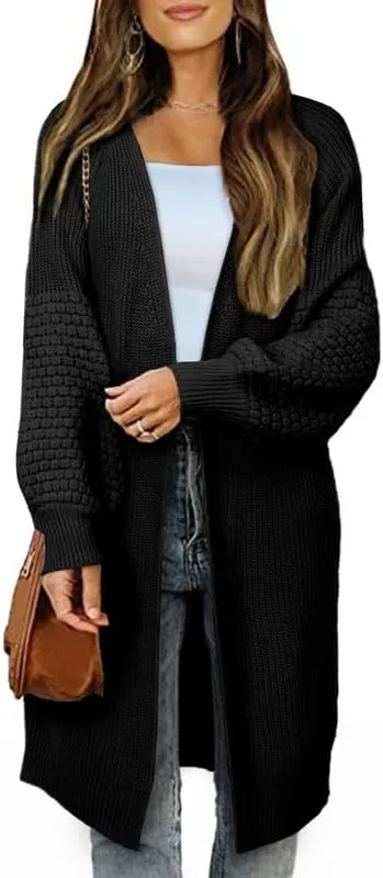 Dokotoo Women's 2023 Fashion Casual Open Front Long Sleeve Chunky Cable Knit Cardigans Sweaters Outerwear Coats