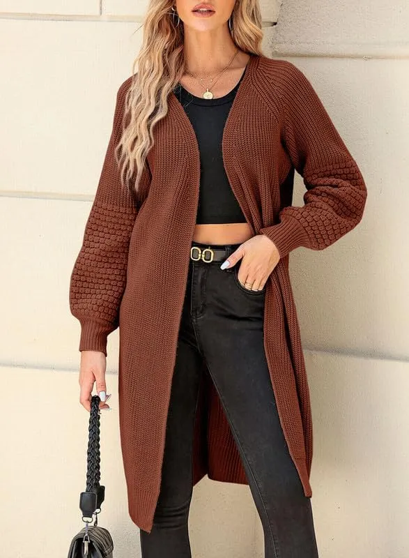 Dokotoo Women's 2023 Fashion Casual Open Front Long Sleeve Chunky Cable Knit Cardigans Sweaters Outerwear Coats