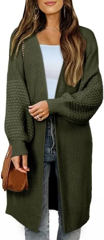 Dokotoo Women's 2023 Fashion Casual Open Front Long Sleeve Chunky Cable Knit Cardigans Sweaters Outerwear Coats
