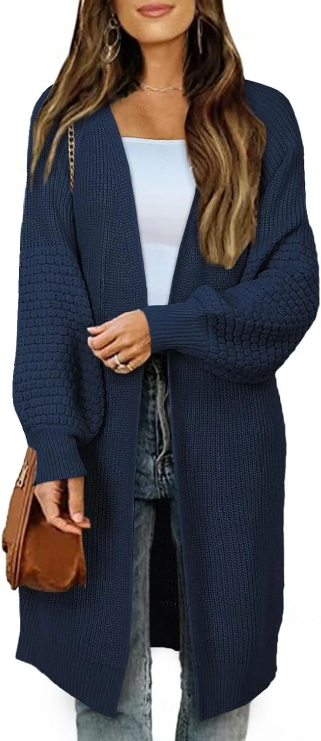 Dokotoo Women's 2023 Fashion Casual Open Front Long Sleeve Chunky Cable Knit Cardigans Sweaters Outerwear Coats
