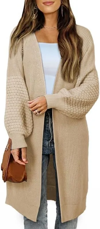 Dokotoo Women's 2023 Fashion Casual Open Front Long Sleeve Chunky Cable Knit Cardigans Sweaters Outerwear Coats