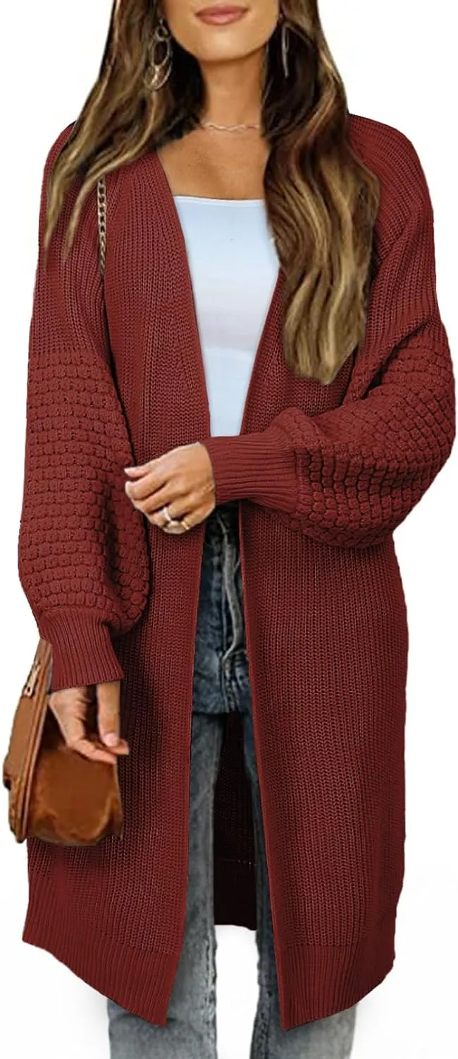 Dokotoo Women's 2023 Fashion Casual Open Front Long Sleeve Chunky Cable Knit Cardigans Sweaters Outerwear Coats