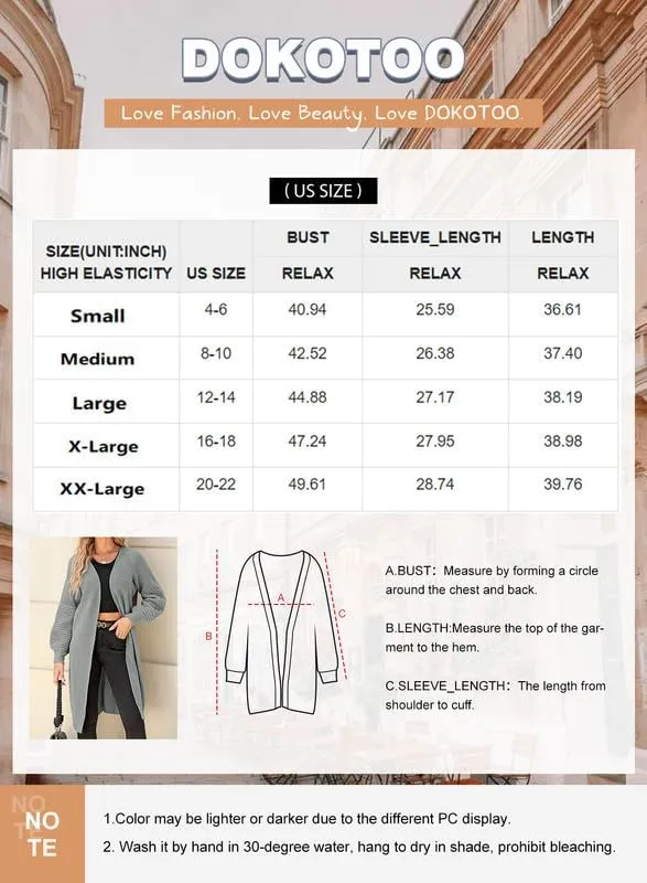 Dokotoo Women's 2023 Fashion Casual Open Front Long Sleeve Chunky Cable Knit Cardigans Sweaters Outerwear Coats