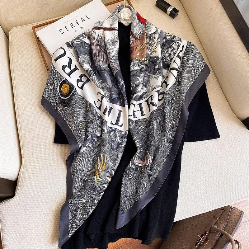 Elegant 90x90cm Silk-Feel Scarf for Women - Luxurious and Versatile Accessory