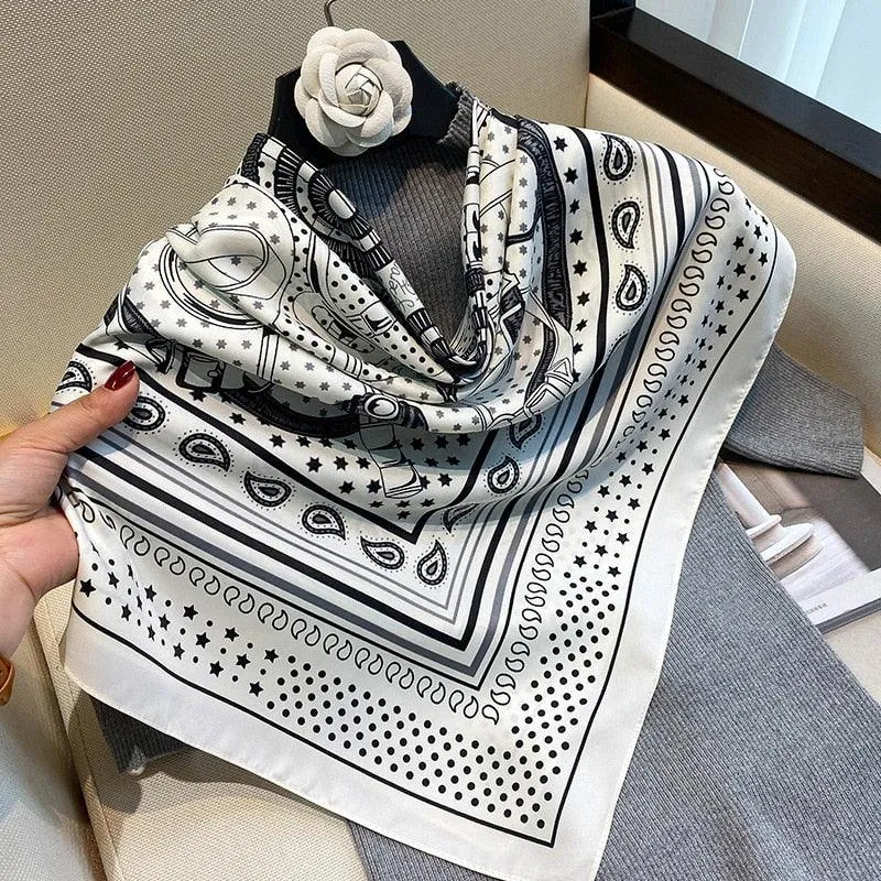Elegant 90x90cm Silk-Feel Scarf for Women - Luxurious and Versatile Accessory