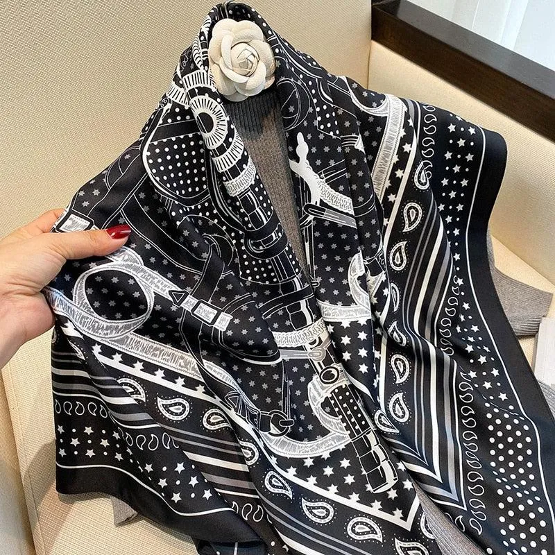 Elegant 90x90cm Silk-Feel Scarf for Women - Luxurious and Versatile Accessory