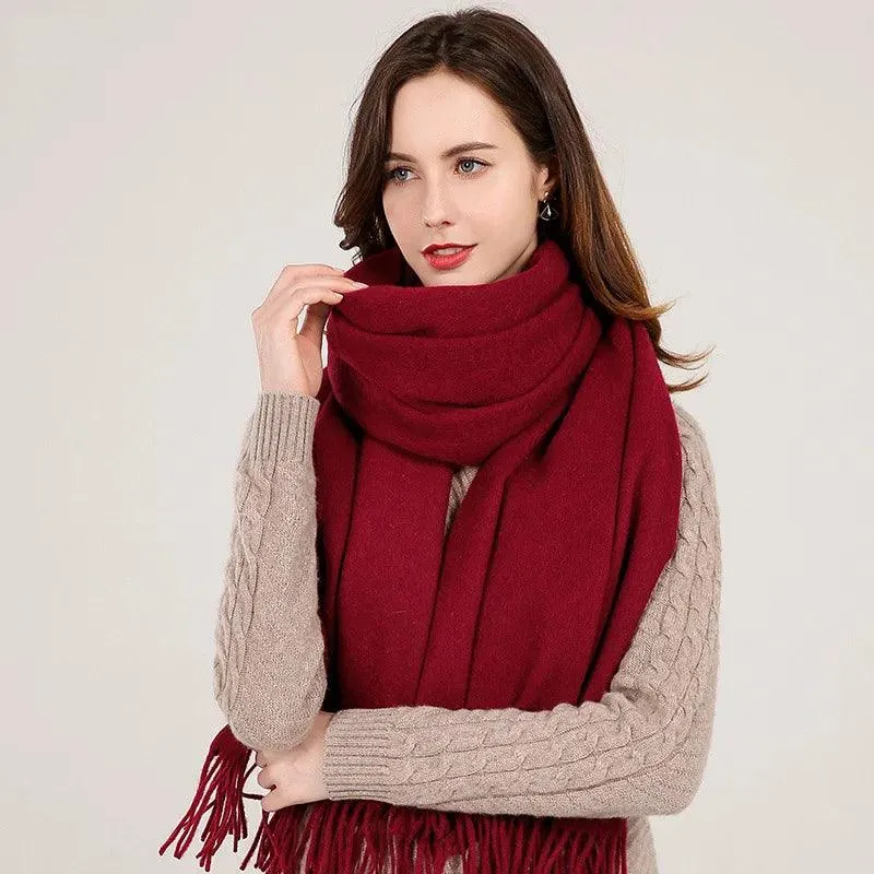 Elegant Beige Wool Scarf with Trendy Tassels - A Must-Have Accessory for Stylish Women
