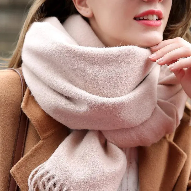 Elegant Beige Wool Scarf with Trendy Tassels - A Must-Have Accessory for Stylish Women