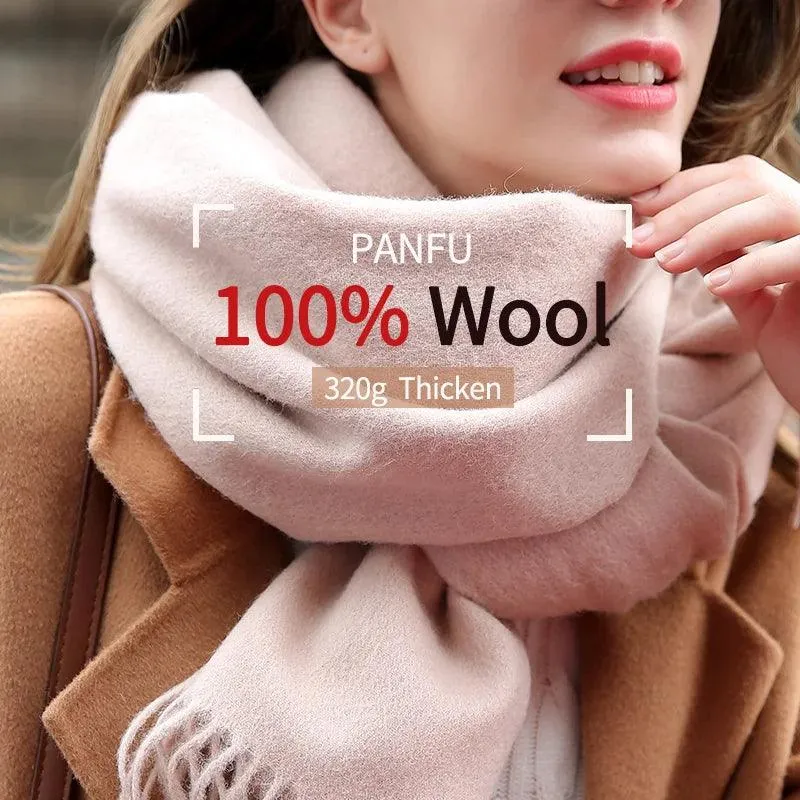 Elegant Beige Wool Scarf with Trendy Tassels - A Must-Have Accessory for Stylish Women