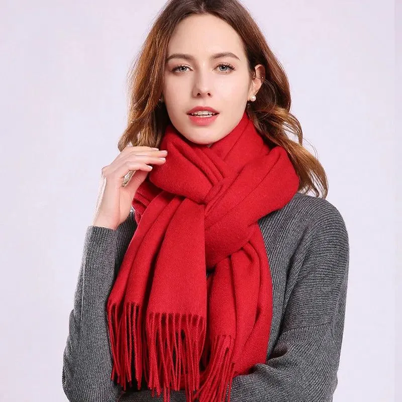 Elegant Beige Wool Scarf with Trendy Tassels - A Must-Have Accessory for Stylish Women