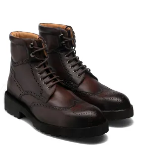 Flat Feet Shoes - Brown Leather Troyes Chunky Derby Boots with Arch Support - Hiking and Trekking Boots