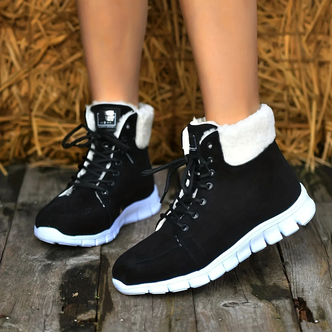 Fluffy Lace Up Soft Sole Flat Casual Winter Warm Snow Boot