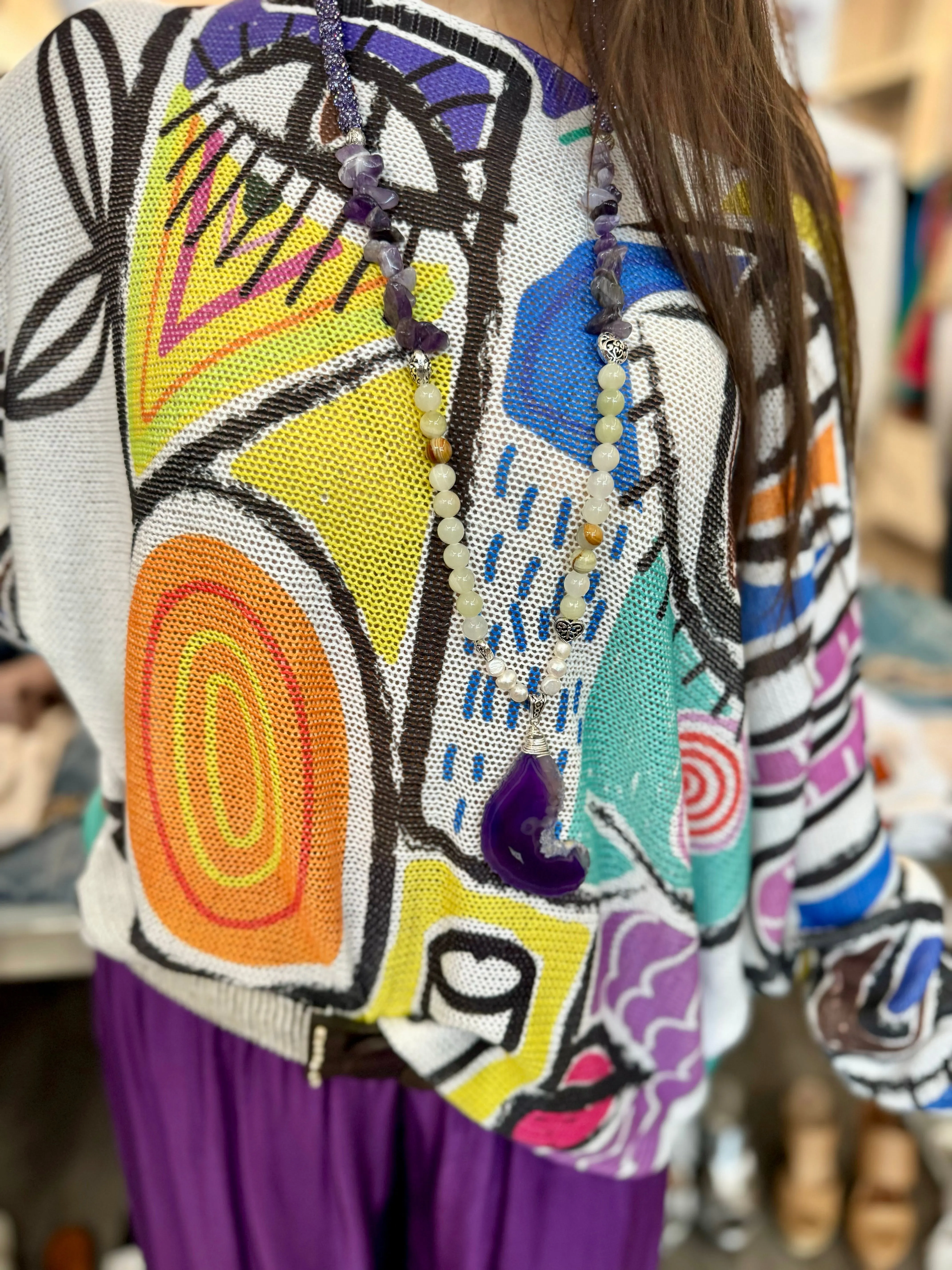 Iris Eye Print Soft Knit Sweater