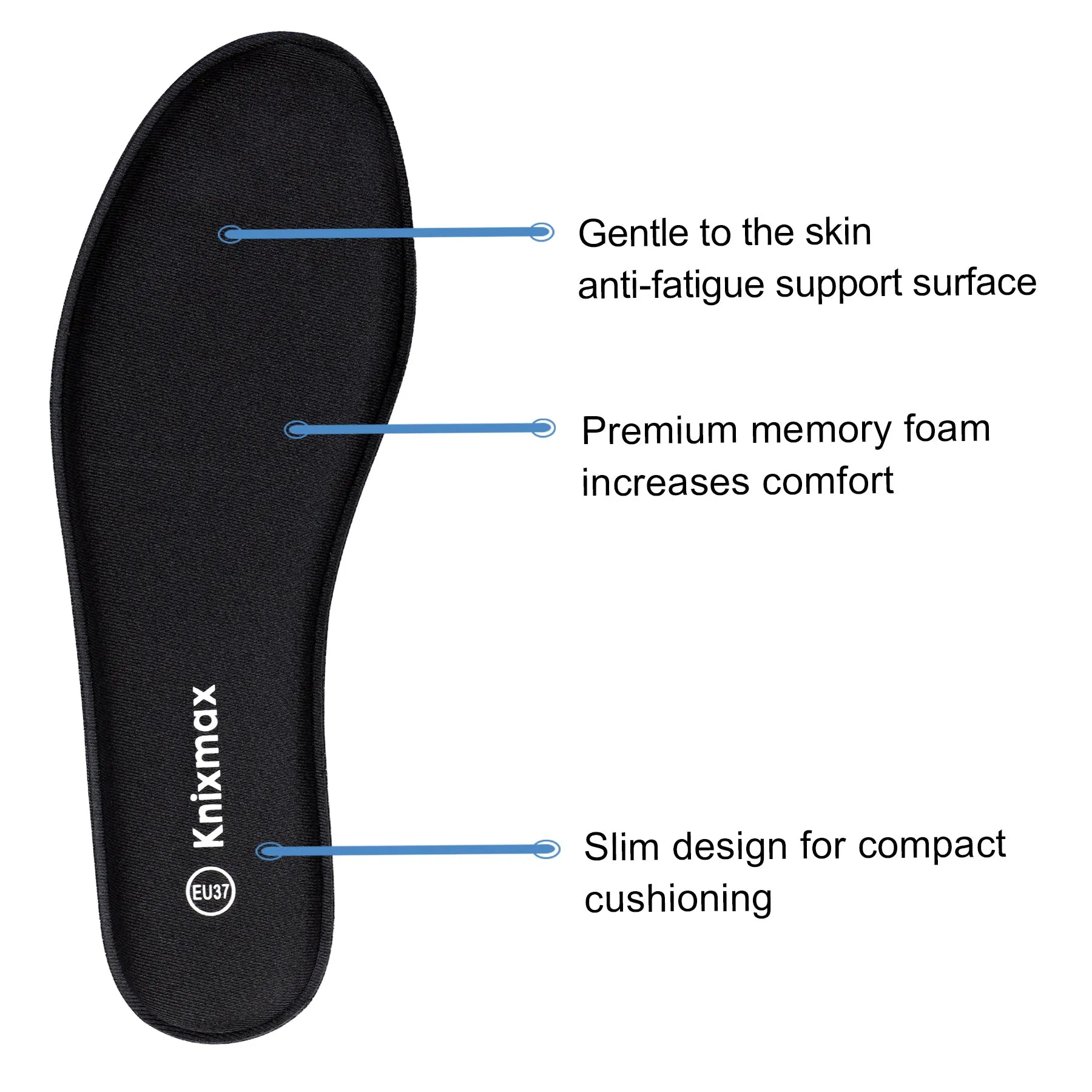 Knixmax Men's Memory Foam Insoles, Black, for Athletic Shoes & Sneakers