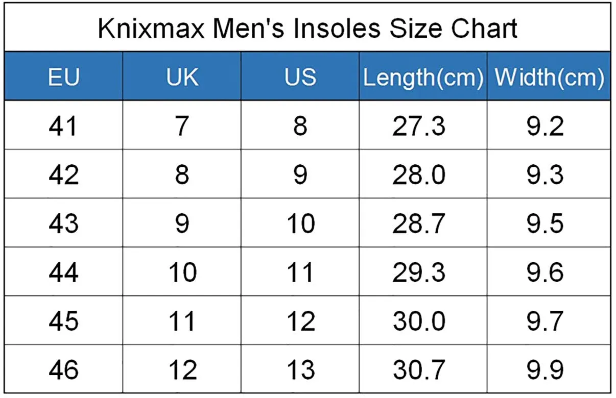 Knixmax Men's Memory Foam Insoles, Black, for Athletic Shoes & Sneakers
