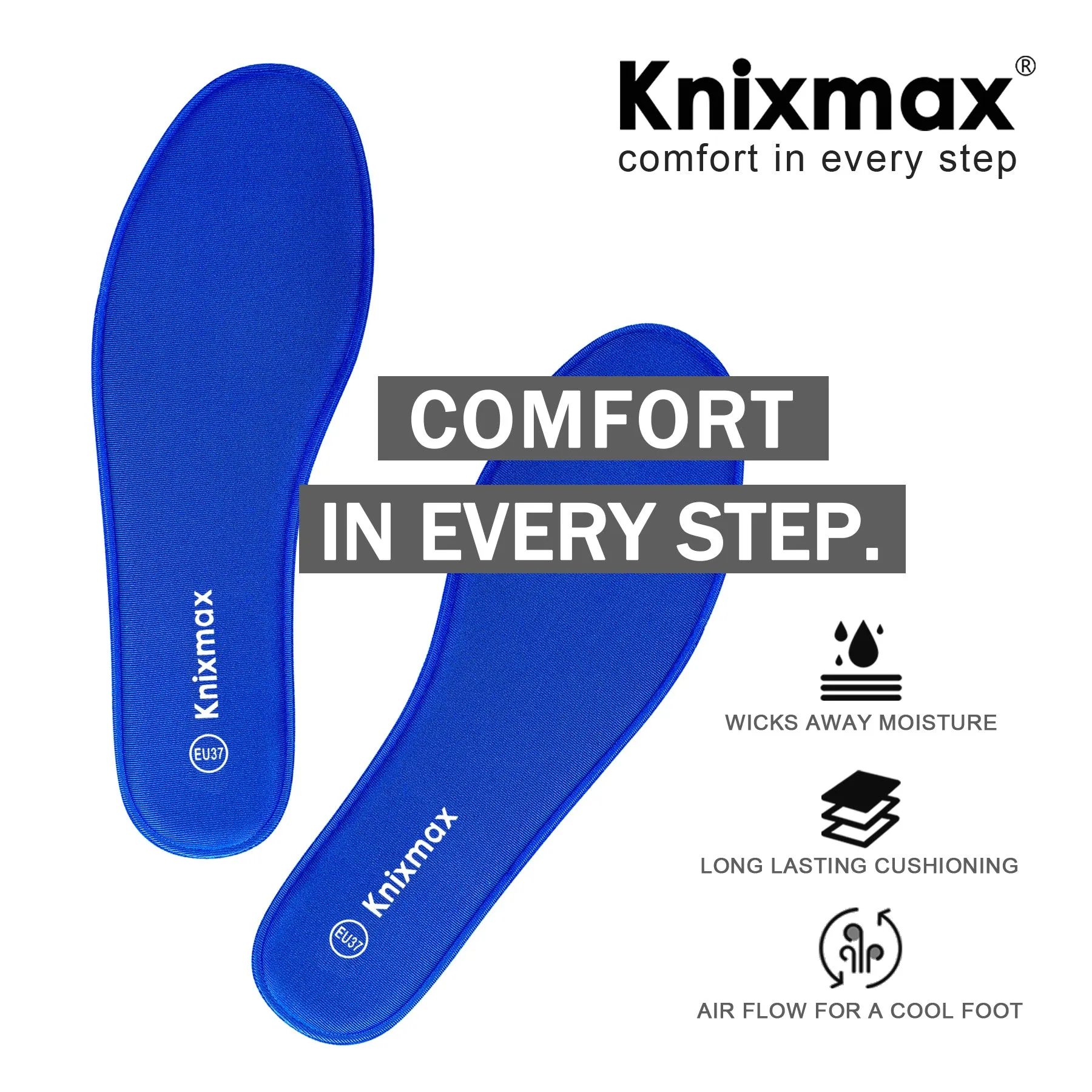 Knixmax Women's Memory Foam Insoles, Navy, for Athletic Shoes & Sneakers