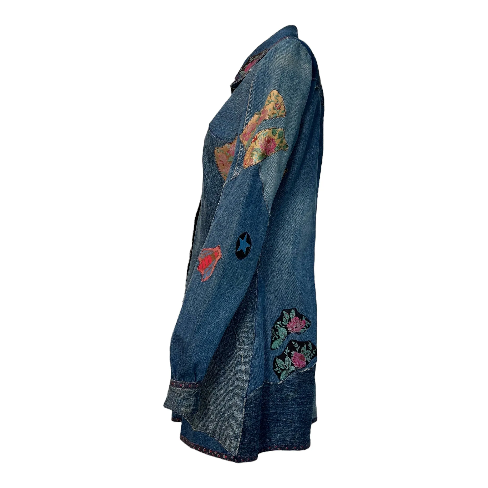 LIMBO 1970's RARE Denim Patchwork Jacket, Button Up Shirt, or Mini Dress