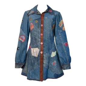 LIMBO 1970's RARE Denim Patchwork Jacket, Button Up Shirt, or Mini Dress