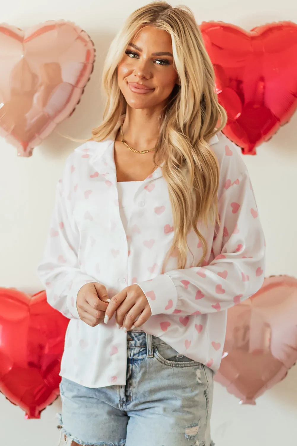 Love Heart Drop Shoulder Puff Sleeve Shirt