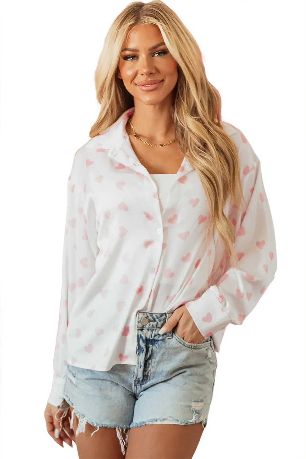 Love Heart Drop Shoulder Puff Sleeve Shirt